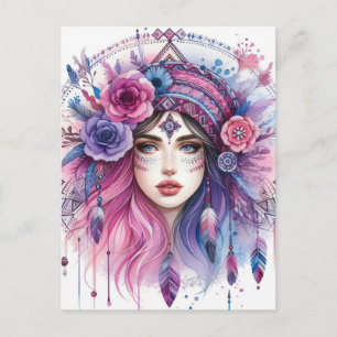 Boho Girl AI Kunst Boheme Mode Postkarte