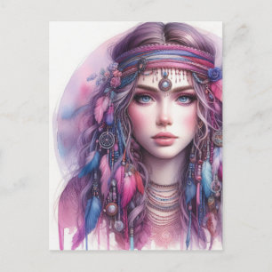 Boho Girl AI Kunst Boheme Mode Postkarte