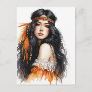 Boho Girl AI Kunst Boheme Mode Postkarte