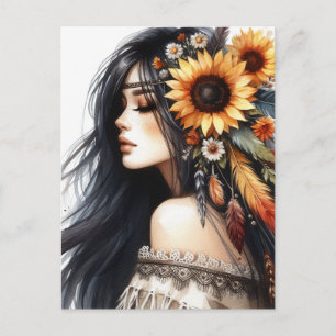 Boho Girl AI Kunst Boheme Mode Postkarte