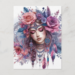 Boho Girl AI Kunst Boheme Mode Postkarte