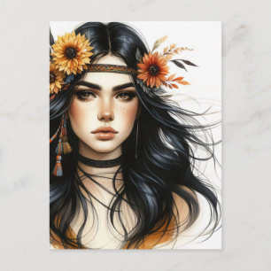 Boho Girl AI Kunst Boheme Mode Postkarte