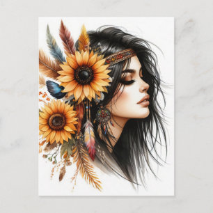 Boho Girl AI Kunst Boheme Mode Postkarte