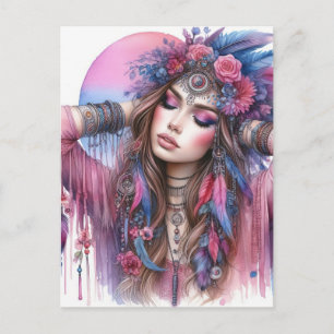 Boho Girl AI Kunst Boheme Mode Postkarte