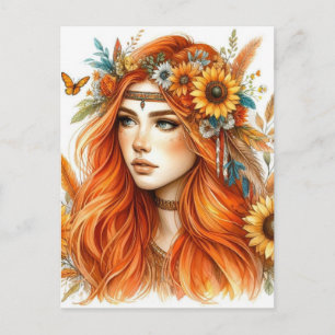 Boho Girl AI Kunst Boheme Mode Postkarte