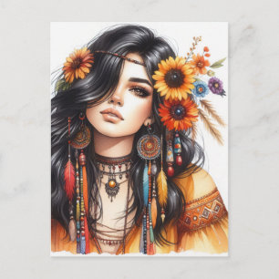Boho Girl AI Kunst Boheme Mode Postkarte