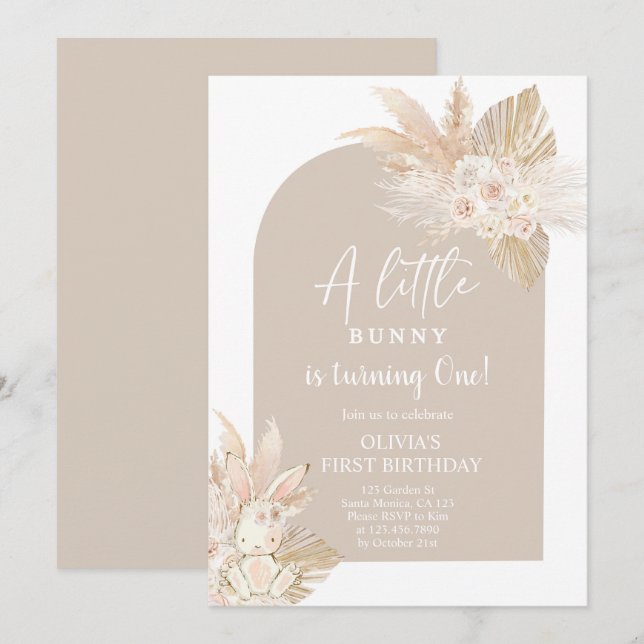 Boho Girl Bunny Rabbit Einladung zum Geburtstag (Vorne/Hinten)