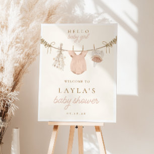 Boho Girl Clothesline Babydusche Begrüßungszeichen Poster