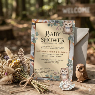 Boho-Girl-Eulen-Baby-Shower-Einladung Einladung