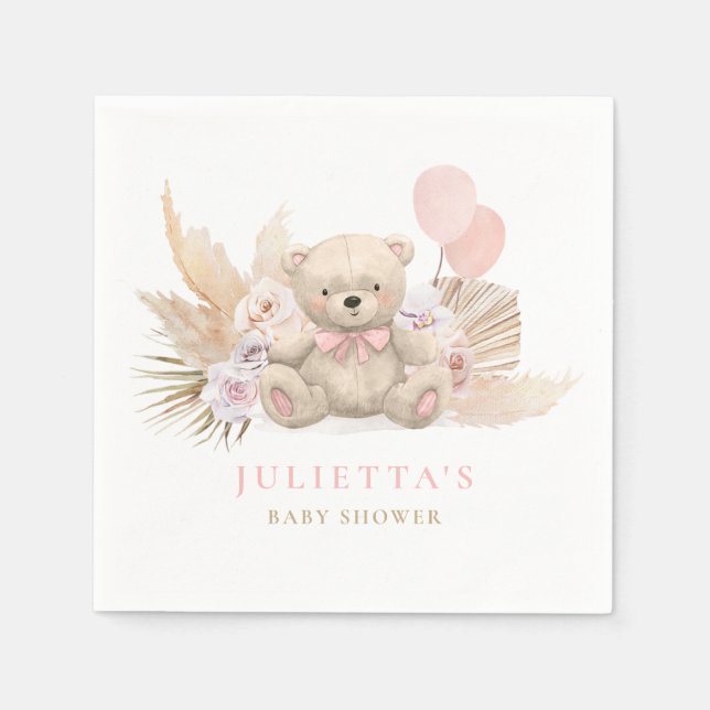 Boho Girl Teddy Bear Baby Shower Party Dekoratione Serviette (Vorderseite)