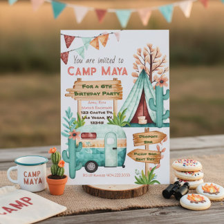Boho Girls Camping schlummern Party Einladung