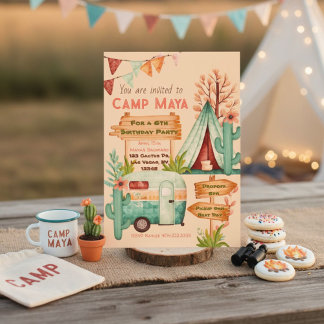 Boho Girls Camping schlummern Party Einladung