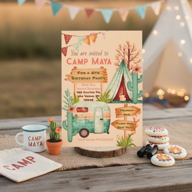 Boho Girls Camping schlummern Party Einladung (Von Creator hochgeladen)