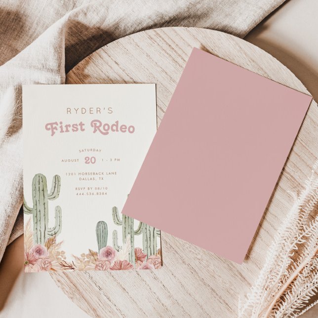 Boho Girls First Rodeo Cowgirl Birthday Einladung (Customize the background and text colors to suit your birthday party theme perfectly!)