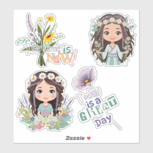 Boho Girls mit Daisies Custom-Cut Vinyl Sticker