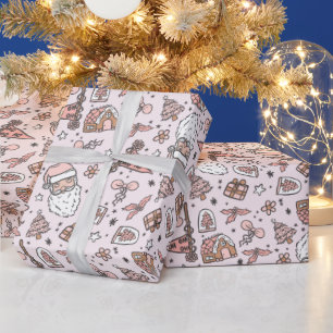 Boho Girly Pink Weihnachtsdoodles Geschenkpapier