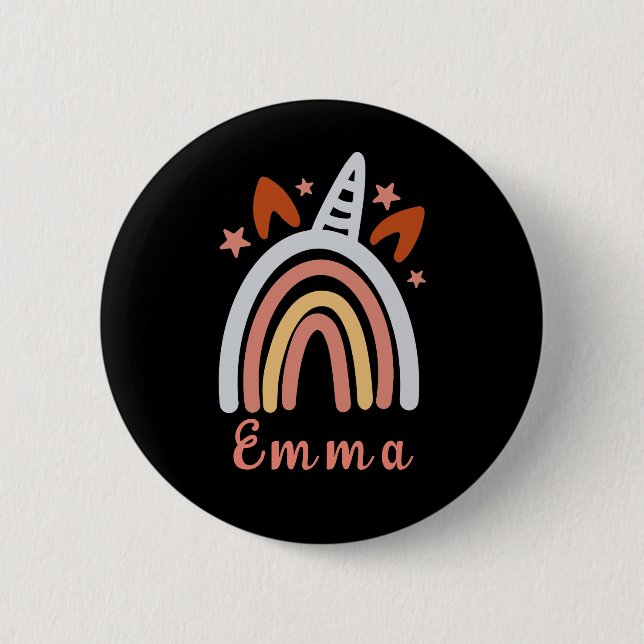 Boho Girly Rainbow mit Personalisiertem Namen Button (Vorderseite)