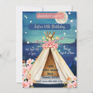 Boho Glamping Teepee Sleepover Geburtstag Einladung