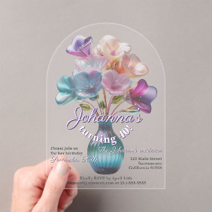 Boho-glänzendes Glas-Blumenbouquet zum 40. Geburts Acryleinladungen