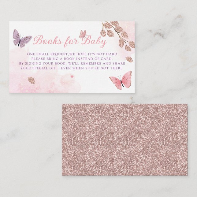 Boho Glitzer Books for Baby Butterfly Babydusche Begleitkarte (Vorne/Hinten)