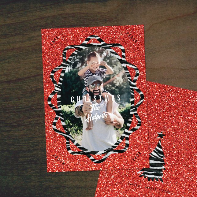 Boho Glitzer & Zebra Print Oval Foto Weihnachten (Von Creator hochgeladen)