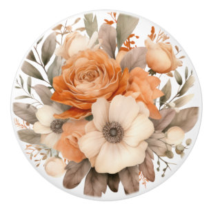 Boho Gold Braune Blumen Keramik Knopf Keramikknauf