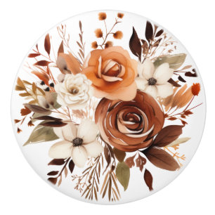 Boho Gold Braune Blumen Keramik Knopf Keramikknauf