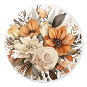 Boho Gold Braune Blumen Keramik Knopf Keramikknauf
