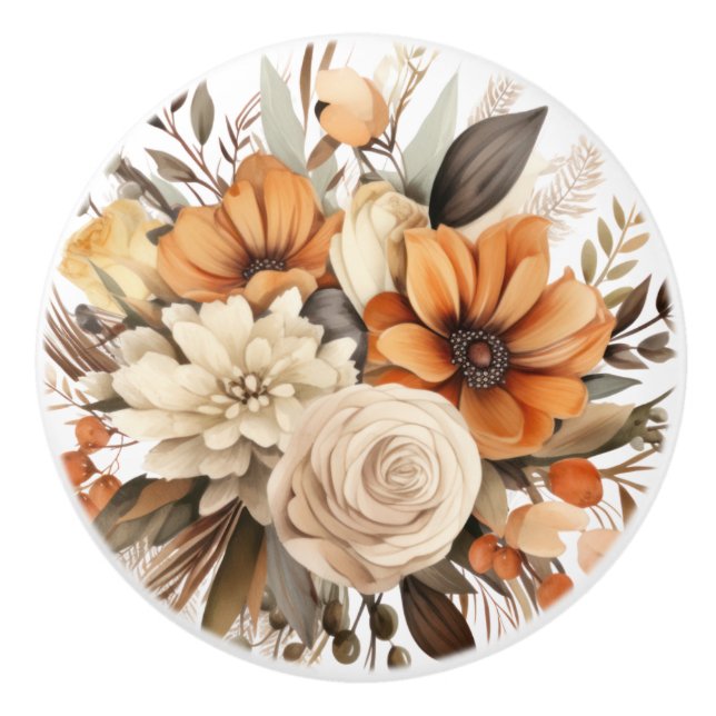Boho Gold Brown Blume Blumenknochen Keramik Keramikknauf (Vorderseite)