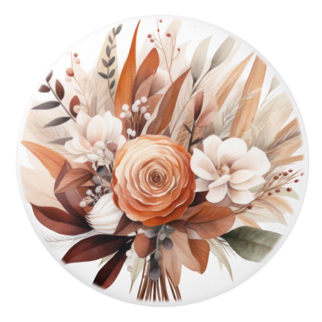 Boho Gold Brown Blume Blumenknochen Keramik Keramikknauf (Vorderseite)