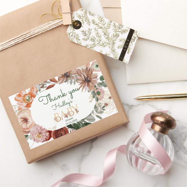 Boho gold eucalyptus Baby Dusche Danke Rechteckiger Aufkleber (Schenken)
