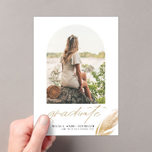Boho Gold Glitter Feder Weiße Foto Abschlussfeier Acryleinladungen