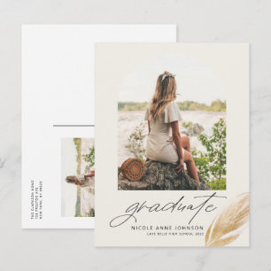 Boho Gold Glitter Federbogen Foto Abschluss Einladungspostkarte