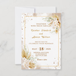 Boho Gold Glitter Pampasgras & Orchideen Hochzeit Einladung