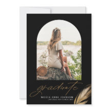 Boho Gold Glitzer Feather Black Foto Abschluss