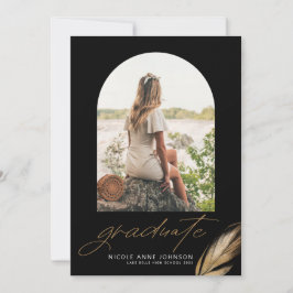 Boho Gold Glitzer Feather Black Foto Abschluss Ankündigung