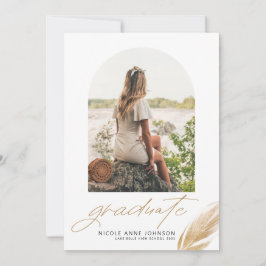 Boho Gold Glitzer Feather White Foto Abschluss Ankündigung