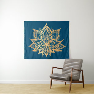 Boho Gold Lotus Blume Mandala Wandteppich