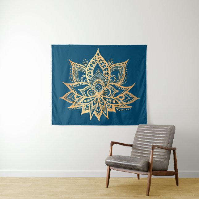Boho Gold Lotus Blume Mandala Wandteppich (Beispiel (Horizontal))