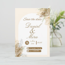 Boho Gold Pampas Bogen voll editierbare Hochzeit Einladung