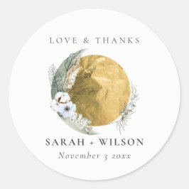 Boho Gold Saga Green Blumenreath Vielen Dank Runder Aufkleber