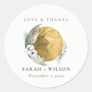 Boho Gold Saga Green Blumenreath Vielen Dank Runder Aufkleber