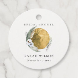 Boho Gold Saga Green Floral Wreath Brautparty Geschenkanhänger