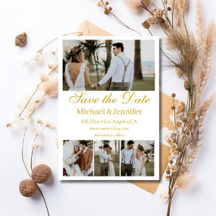 Boho Gold Schrift   4 Foto-Collage Save-the-Date  Einladung