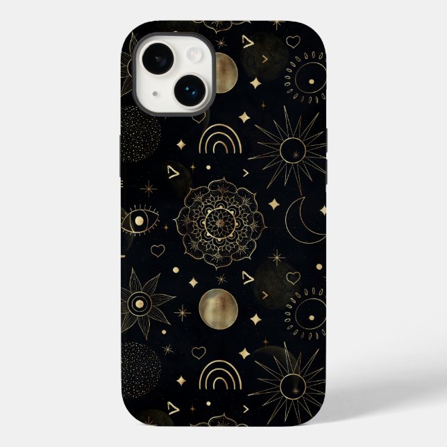 Boho Gold Space doodles Black Design Case-Mate iPhone Hülle (Rückseite)