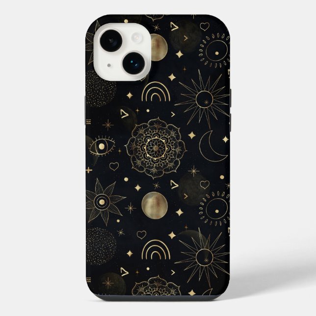 Boho Gold Space doodles Black Design iPhone Hülle (Rückseite)
