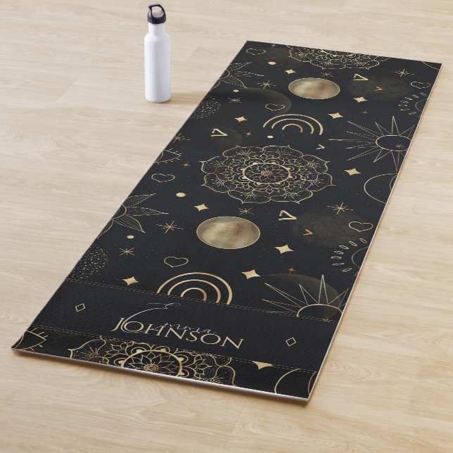 Boho Gold Space doodles Black Design Yogamatte (Beispiel)