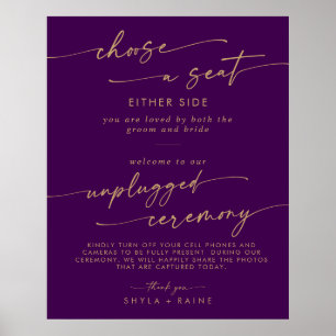 Boho Gold und Lila Sitze Unplugged Zeremony Sign Poster
