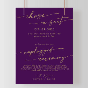 Boho Gold und Lila Sitze Unplugged Zeremony Sign Poster