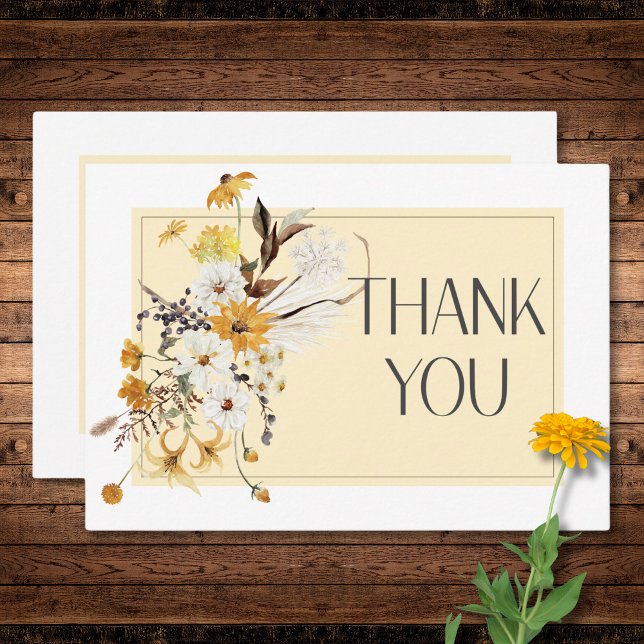 Boho Golden Yellow Meadow Blume Gelbe Hochzeit Dankeskarte (Boho Golden Yellow Meadow Flowers Yellow Wedding Thank You Card)